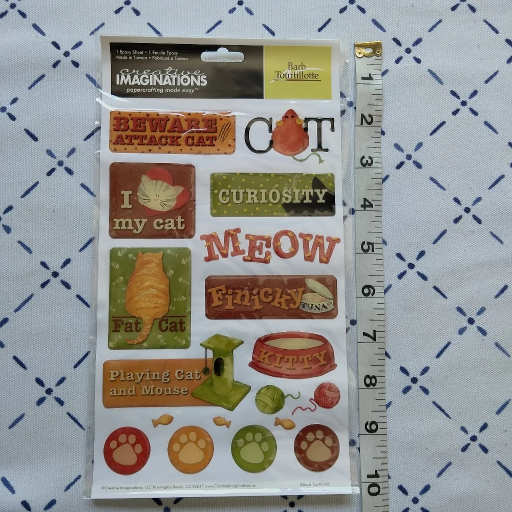 Creative Imaginations Cat-Themed Epoxy Sticker Sheets Scrapbook Craft 6 Sheets